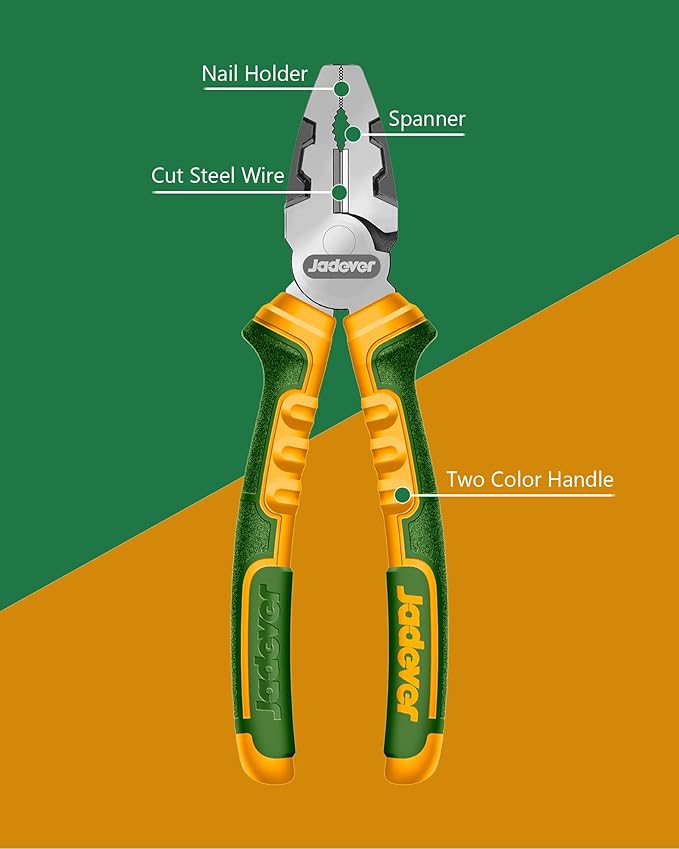 8-Inch High Leverage Combination Pliers, High Leverage Lineman's Pliers, Nail Holder & Spanner & Deburring Function, 30% Labor Saving, Black Polished
