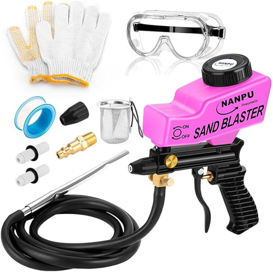 NANPU Light-Duty Air Sandblaster Gun Kit with Siphon & Gravity Feed, Ceramic Nozzle, Metal Body, for Small Project Surface Prep, Paint & Rust Removal, Metal/Wood/Glass Etching, Requires Air Compressor