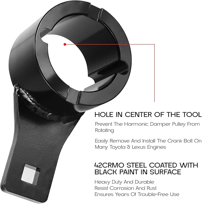 Crankshaft Damper Pulley Holding Holder Harmonic Tool Harmonic Damper Pulley Remove Tool Compatible with Toyota Lexus 3.0 L6, 3.0 V6, 3.3 V6, 4.0 V8, 4.3 V8, 4.7 V8 with 2PCS Crank Bolts
