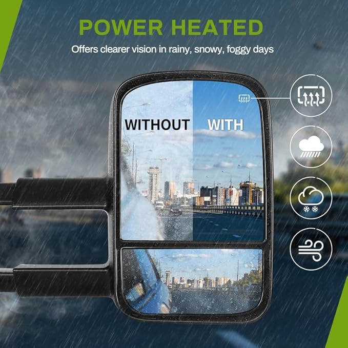 DWVO Towing Mirror Fits for 2014-2018 Chevy Silverado/GMC Sierra 1500 and 2015-2018 Silverado/Sierra 2500HD 3500HD, Pair Side Mirror with Power Heated, Manual Telescoping & Folding, Black