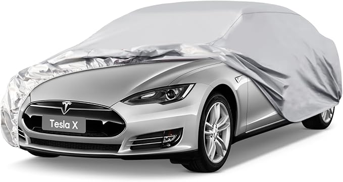 Waterproof Car Cover for Tesla X, 5 Layers Compatible with Tesla X All Weather, Snowproof Windproof Rain Ice Sun UV Protection