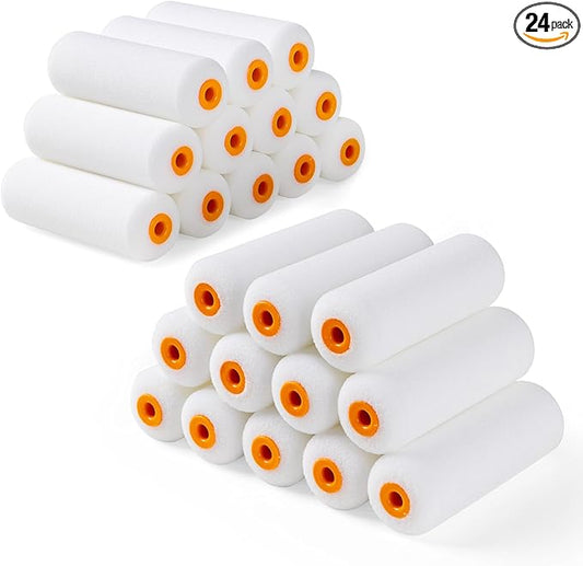 Foam Paint Roller, 24 Pack, 4 Inch Mini Paint Roller Covers, High Density Foam Paint Roller, Small Paint Rollers for All Flat Surfaces, Suitable for Wall，Kitchen Cabinets, Doors, Tables, Etc
