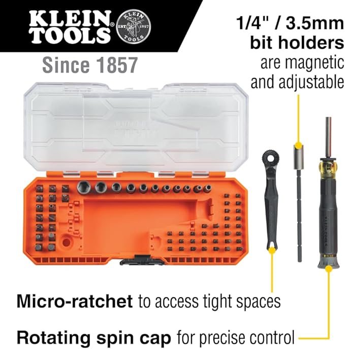 Klein Tools 80177 MODbox Ratcheting Driver Set with MODbox Case Adapter, Modular Tool System Side Rail Attachment, 65 Piece