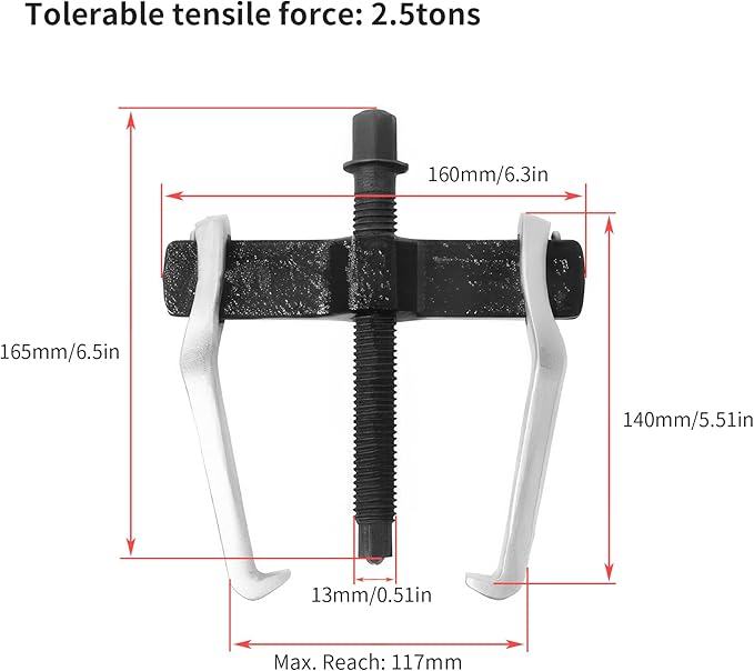 Beam 2 Jaw Puller 4.5" Universal Bearing Gear Pullers with 165mm Hexagonal Head Screw,High Carbon Steel Pullers,Adjuestable Pulley Removal Tool for Bearings/Flywheels/Pulleys Remove