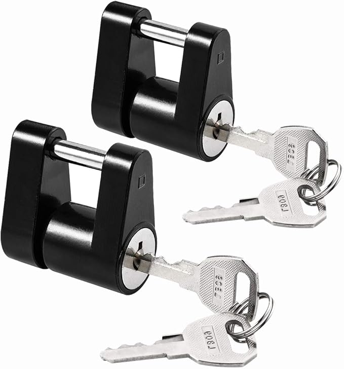 CZC AUTO Black Trailer Hitch Coupler Lock, Dia 1/4 Inch, 3/4 Inch Span for Tow Boat RV Truck Car's Coupler (2 Pack keyed Alike, Black)