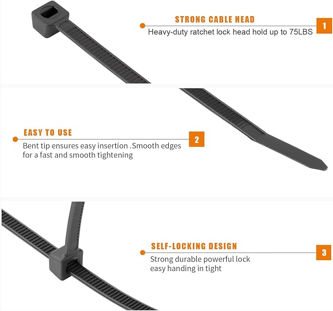 100 PCS 18 inch White Zip Ties Heavy Duty, 75LBS Tensile Strength, Self-Locking Heavy Duty UV Resistant Cable Ties for Indoor and Outdoor