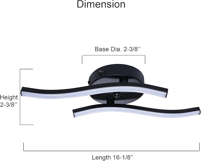 12V RV 16inch LED Ceiling Light Fixture, 12V RV Interior Light Fixture with On&Off Switch, 12Volt Wall Reading Light Fixture, Dimmable, 4000K for Motorhome Camper Trailer (no Need Assemble)