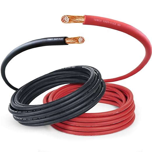 TEMCo 3/0 Gauge AWG 10 Ft Black + 10 Ft Red Flexible Pure Copper Made in USA Welding Cable Battery Wire - Heavy Duty Solar, Inverter, Car, RV, Truck