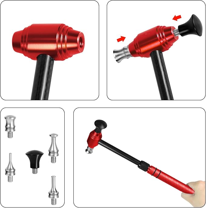 WHDZ Paintless Dent Repair Tools Tap Down Tool Double-Faced Dent Removal Hammer Car Dent Repair Leveling Hammer Telescopic