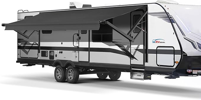 Black Electric Power RV Awning Frame and Fabric Assemblies Full Set for RV,5th Wheel,Travel Trailers,Toy Haulers,and Motorhome RV Trailer Awning for Home or Camper (21Feet, Black Solid)
