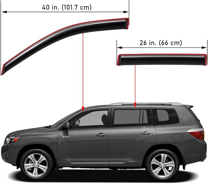 Lightronic Extra Durable Clip-on in-Channel Auto Vent Window Visor, Fits 2008-2013 Toyota Highlander, UV Protection Rain Guard, Original Wind Deflector, No-Drill Easy Install, Dark Smoke, 4-Pcs