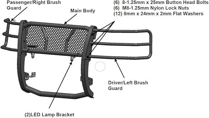 Black Horse RUGGED Heavy Duty Grille Brush Bumper Guard Modular Black Come with 20" Double Row LED Light Compatible with 2007-2013 Chevrolet Silverado 1500-RU-CHSI07-B-KIT