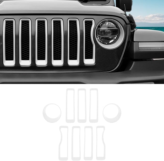 Grille Grill Insert+Headlight Turn Light Cover Compatible with 2018-2023 Jeep Wrangler JL JLU Sport/Sport S Only,Not for Sahara,Rubicon 4xe (White)