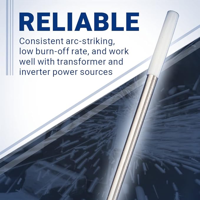 Midwest Tungsten Service TIG Welding Tungsten Electrodes 10-Pack (White - 0.8% Zirconiated Tungsten (WZ8, EWZ-0.8), 1/16")