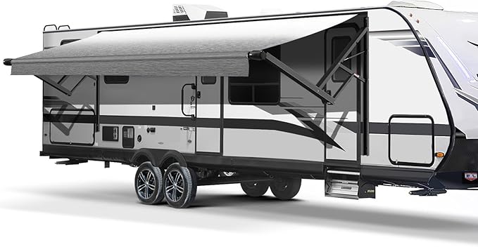 RV Awning Fabric Replacement, Patio Vinyl Outdoor Canopy for Campers, Trailers, and Motorhomes (Grey Fade, 13'(Fabric 12'2"))
