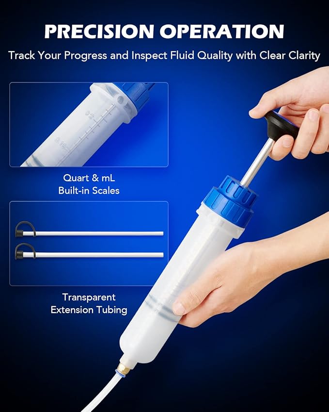 Orion Motor Tech Oil Extractor Pump, 200mL Manual Fluid Extractor for Power Steering Transmission Gear Oil & Brake Fluid Transfers, Auto Syringe Pump for ATV Boat Automotive with Flexible Hoses, Blue