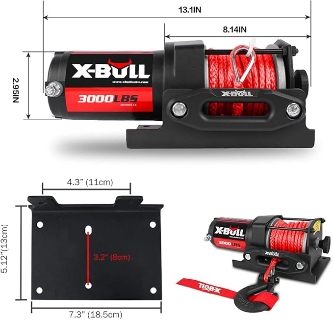 X-BULL 12V 3000LBS Electric Winch Synthetic Rope Electric Winch for Towing ATV/UTV Off Road with Mounting Bracket Wireless Remote New