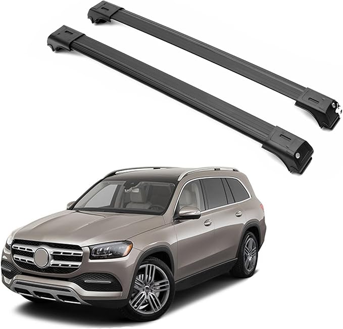 ERKUL Roof Rack Cross Bars for Mercedes Benz GLS Class 2020-2026 | Aluminum Crossbars with Anti Theft Lock for Rooftop with Raised Rails | Not Compatible with Sunroof - Black