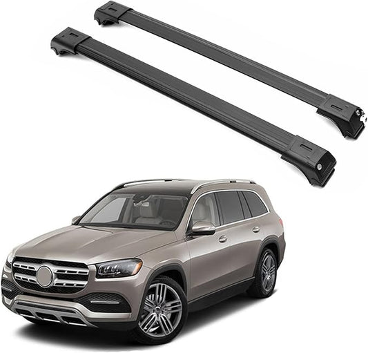 ERKUL Roof Rack Cross Bars for Mercedes Benz GLS Class 2017-2019| Aluminum Crossbars with Anti Theft Lock for Rooftop with Raised Rails | Not Compatible with Sunroof - Black