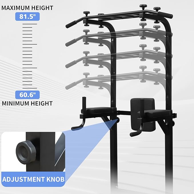 Power Tower Pull Up Bar Station,Height Adjustable Multi-Function Dip Station for Home Gym Strength Training Fitness Workout Equipment