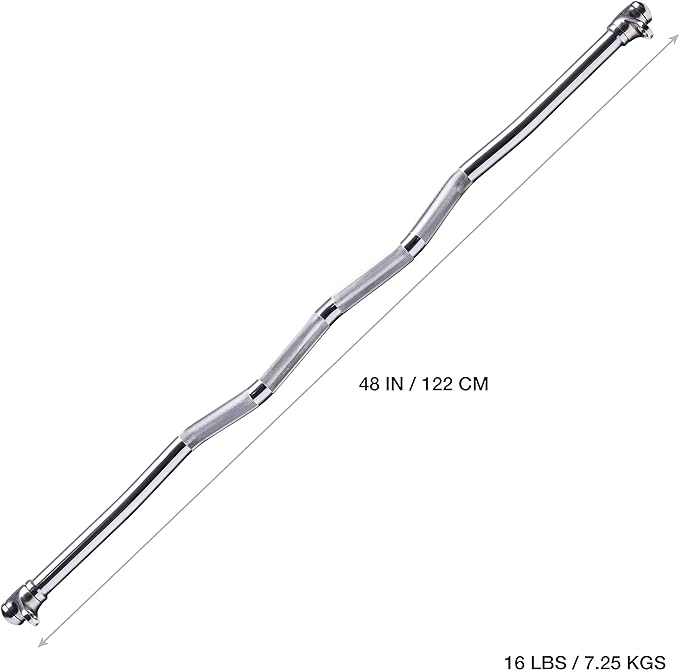 AmStaff 48" Straight Ez Curl Lat Pull Down Bar with Revolving Double Hook for Dual Pulley Cable Machines, Functional Trainer Multi-Purpose Attachment