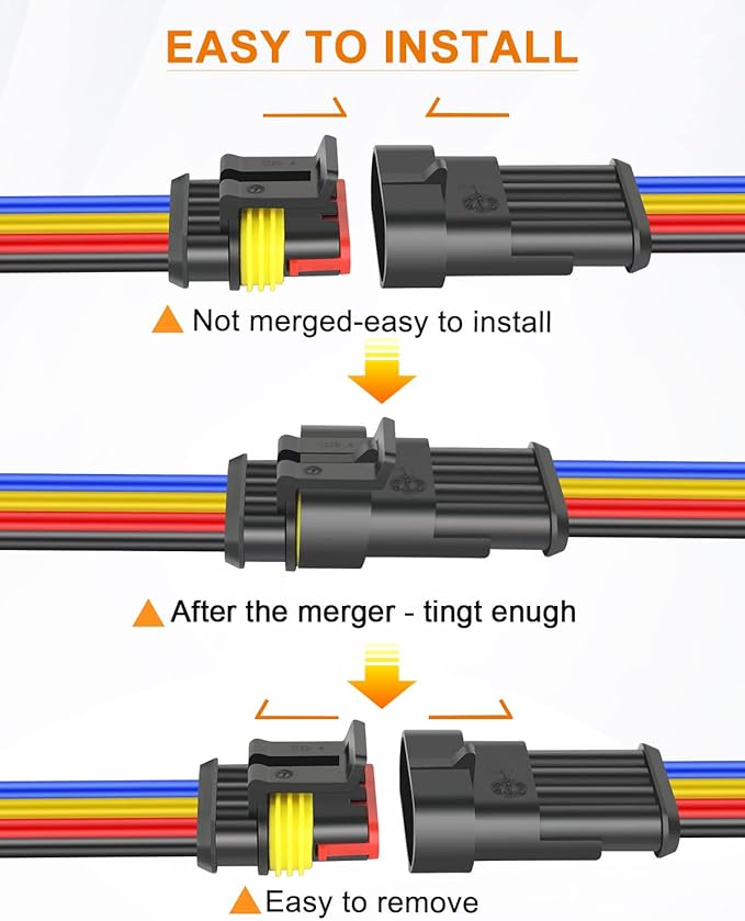 NAOEVO 4 Pin Connector Waterproof, 16 AWG 4 Wire Connectors, Automotive Electrical Connectors Male and Female Way with Heat Shrink Tubing for Car Truck Boat Wire Connection, 6 Kits