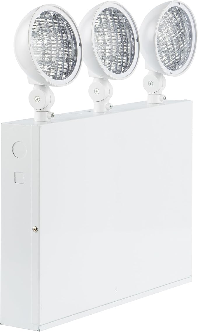 New York City Approved Emergency Light, Emergency Lights with Battery Backup, White Steel Housing, AC 120/277V, Three Heads