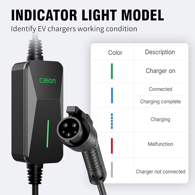 CALION Level 2 EV Portable Charger, 32 Amp Electric Vehicle Charger - 240V Charging Station, Indoor/Outdoor EV Charging for J1772 EVs, LED Indicator, NEMA 14-50 Plug, 25FT Cable