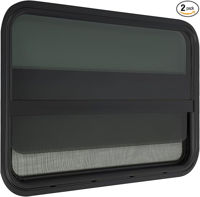 2PCs RV Window, Teardrop Horizontal Slide Black RV Window, Vertical Sliding RV Window 30" W x 20" H Horizontal Sliding Window Camper Trailer Window Horizontal Sliding Replacement Glass W/Trim Ring