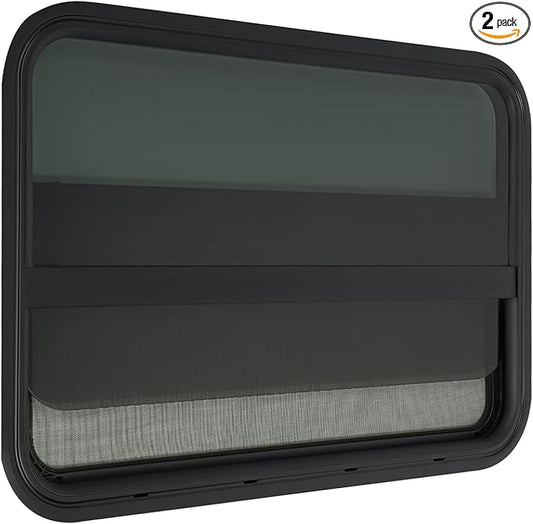 2PCs RV Window, Teardrop Horizontal Slide Black RV Window, Vertical Sliding RV Window 30" W x 20" H Horizontal Sliding Window Camper Trailer Window Horizontal Sliding Replacement Glass W/Trim Ring