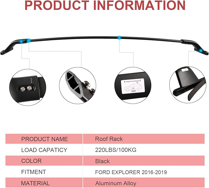 KINGGERI 220lbs Roof Racks Cross Bars fit for Ford Explorer 2016 2017 2018 2019 (Limited/XLT/Sport/Platinum), Heavy Duty Aluminum Roof Rails Crossbars Rooftop Cargo Basket Carrier Luggage Black