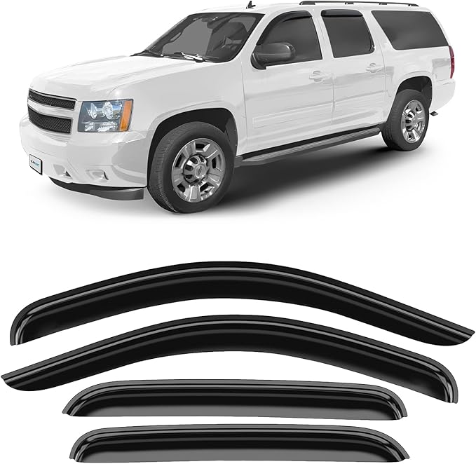 CLIM ART Incredibly Durable Rain Guards Compatible with Suburban 1500 2007-2014/2500 2007-2013, Original Tape-on Window Deflectors, Vent Deflector, Window Visors, Car Accessories, 4pcs. - 407180