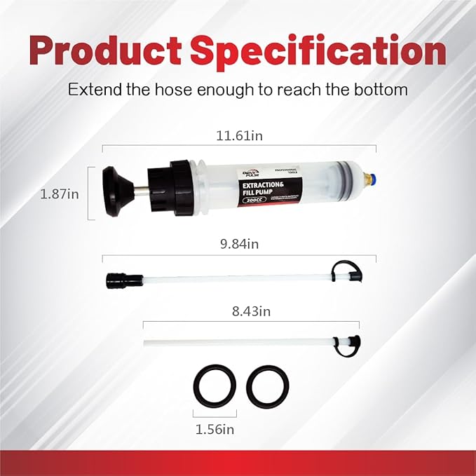 Automotive Fluid Extractor Pump 200cc - Manual Oil Change Pump for Engine, Transmission, Differential Fluid 6.7oz Essential Mechanic Tool for Garage, DIY Car Maintenance