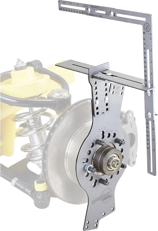 Speedway Motors WheelWise™ 5-Lug Wheel Fitment Tool with Tire Size Attachment, Simulates 14-22 Inch Rim Diameter, 8-14 Inch Tire Width, 2.5-11.5 Inch Sidewall, Laser Cut Steel
