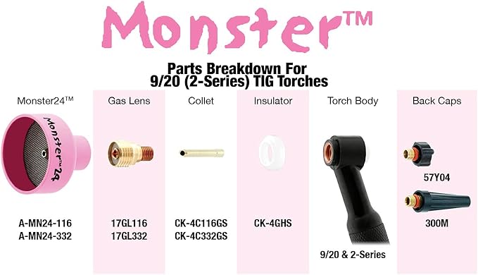 Monster #24 Ceramic Alumina TIG Cup Gas Nozzle for Welding Torch, 1.5" Orifice x 1" Long - 2 Pack