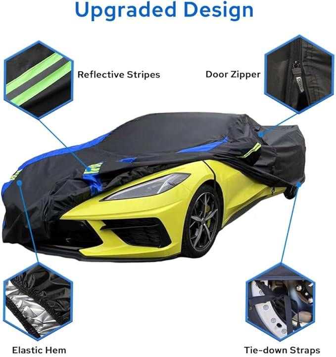Avecrew for Chevrolet Corvette C8 Car Cover Waterproof All Weather for Automobiles, Outdoor Full Exterior Covers Fit 2020-2025 Corvette C8 with Windproof Strap and Driver Door Zipper