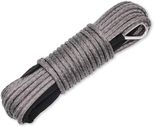 Ucreative 1/4 Inch x 50 Feet 10,000LBs Synthetic Winch Line Cable Rope with Black Protecing Sleeve for ATV UTV (Gray)