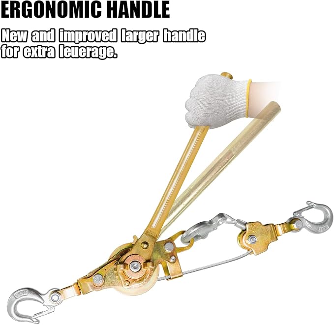 Come Along Winch 4 Ton (8800 lbs) Pulling Capacity 10 ft Steel Cable 3 Hooks Heavy Duty Ratchet Power Puller Tool with Dual Gears Automotive Hoist Cable Puller