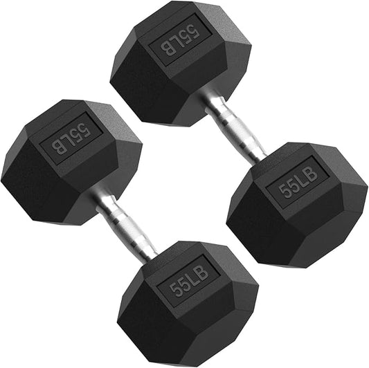 PAPABABE HEX Dumbbell Set 2.5-125lb, Rubber Encased Home Gym Dumbbells, Exercise & Fitness Weights Dumbbells for Women & Men, Hand Weight for Strength Training