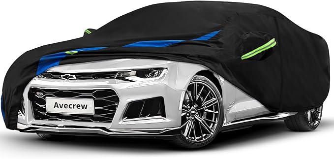 Avecrew Car Cover Custom Fit for Camaro, Waterproof All Weather Full Exterior Cover Rain Snow UV Protection Cover with Side Door Zipper Design
