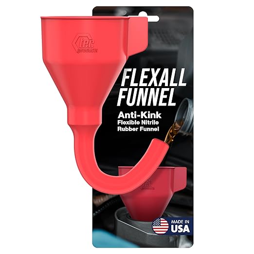 TEC Products FlexAll Anti-Kink Funnel - Long Flexible Funnel with Hose for Automotive Use - Durable Nitrile Rubber - Car Oil Change, Transmission Fluid, Diesel, Gas - Made in USA (9 x 3.95 Inches)