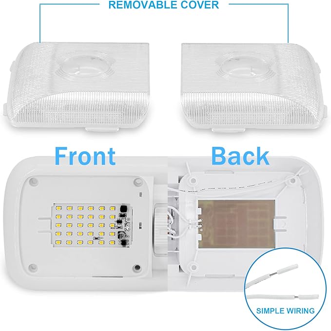 Miady 12V RV Led Interior Lights 750 Lumens, 12 Volt LED Ceiling Double Dome Light with Switch for Car/Trailer/Camper/Boat, Natural White 4000-4500K, 60X2835SMD, Pack of 2