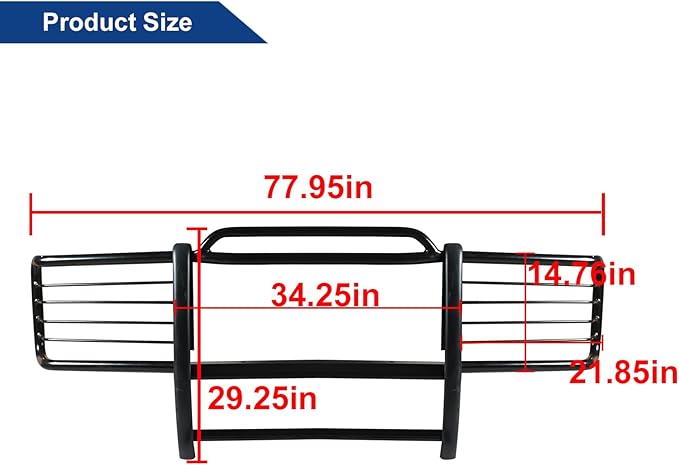 Brush Guard Grille Guard Fit for C/K Suburban 1500 2500 3500 1988-1998, fit for Blazer Jimmy Tahoe Yukon 1999-2007 Steel Front Bumper Protector Black