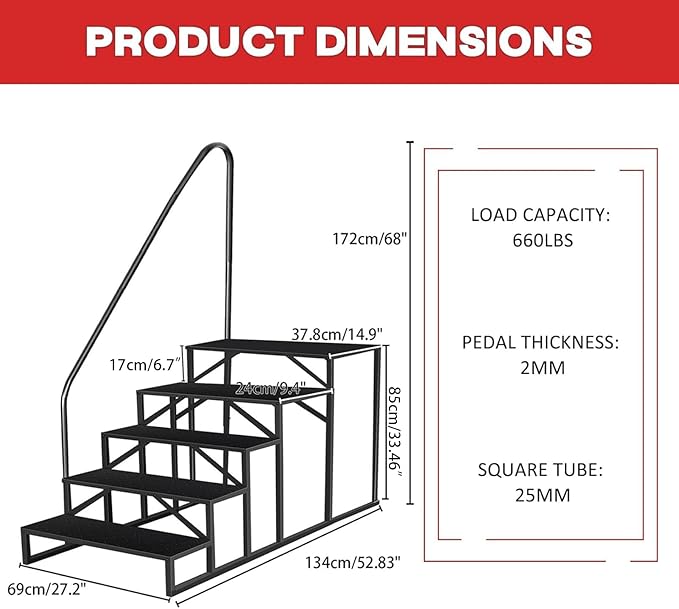 5 Step Stool Ladder, Hot Tub Steps with Anti-Slip Pedals and 2 Handrails, RV Stairs Outdoor, Heavy Duty Ladder for Travel Trailers Camper 5th Wheel RV Mobile Home Porch