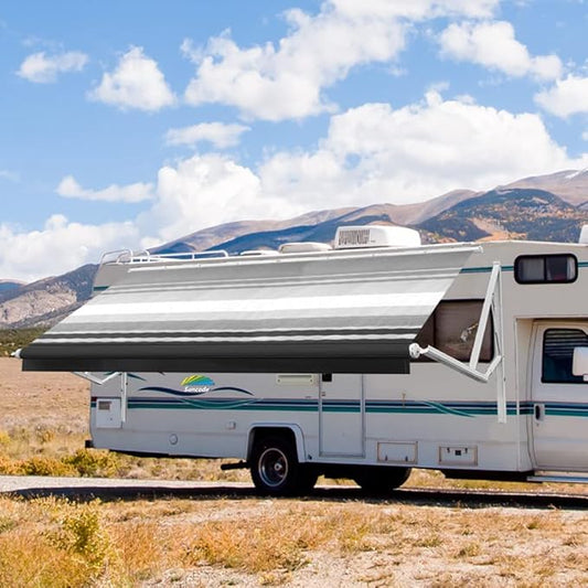 Suncode White Motorized RV Awning Modular Retractable RV Awning Complete Kit for RV,5th Wheel,Travel Trailers,Toy Haulers,and Motorhome RV Trailer Awning for Home or Camper-18x8Ft-Black Strip