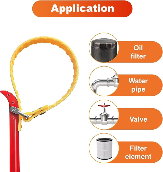 An 8-inch Steel Handle Adjustable Strap Wrench, Suitable for Replacing Water Filters, PVC Pipe Joints, Oil Filters, And Swimming Pool Connections