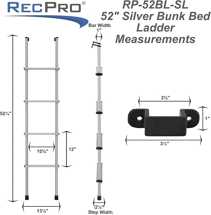 RecPro RV Bunk Ladder 52" | Black or Silver Color Options | Mounting Brackets Included | Aluminum | Made in USA (Silver)