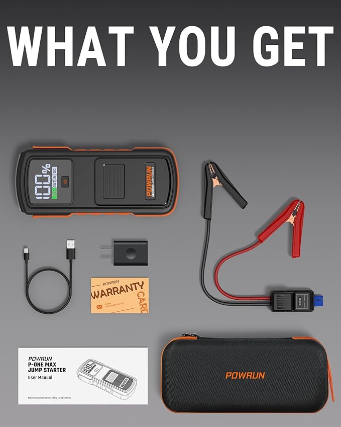 Powrun P-ONE MAX Jump Starter, 4000A Portable Jump Box, Car Jump Starter Battery Pack for All Gas or Diesel Engines up to 10.0L, 12V Car Battery Jump Starter with a Carrying Case