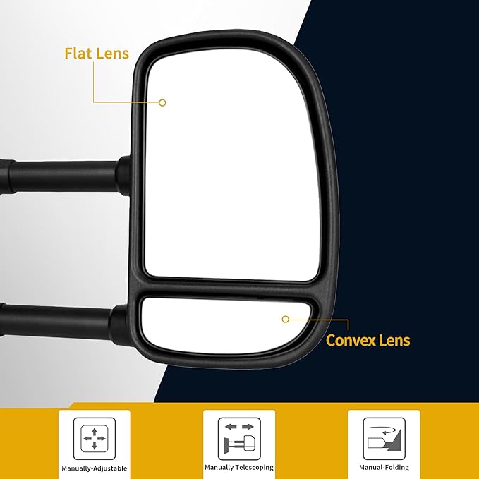 DWVO Side Towing Mirrors Compatible with 1999-2016 Ford F250 F350 F450 F550 Super Duty, 2001-2005 Ford Excursion, Power Heated, Manual Folding, Pair Set