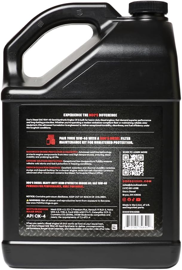Doc's Diesel 15W-40 SEMI Synthetic Heavy Duty Diesel Oil DOCS15W40SS-2 | 2-Gallons
